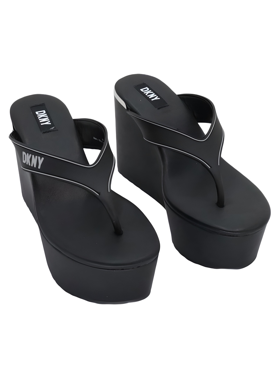 DKNY Womens Trina Platform Wedge T-Strap Sandal Black Size 8M